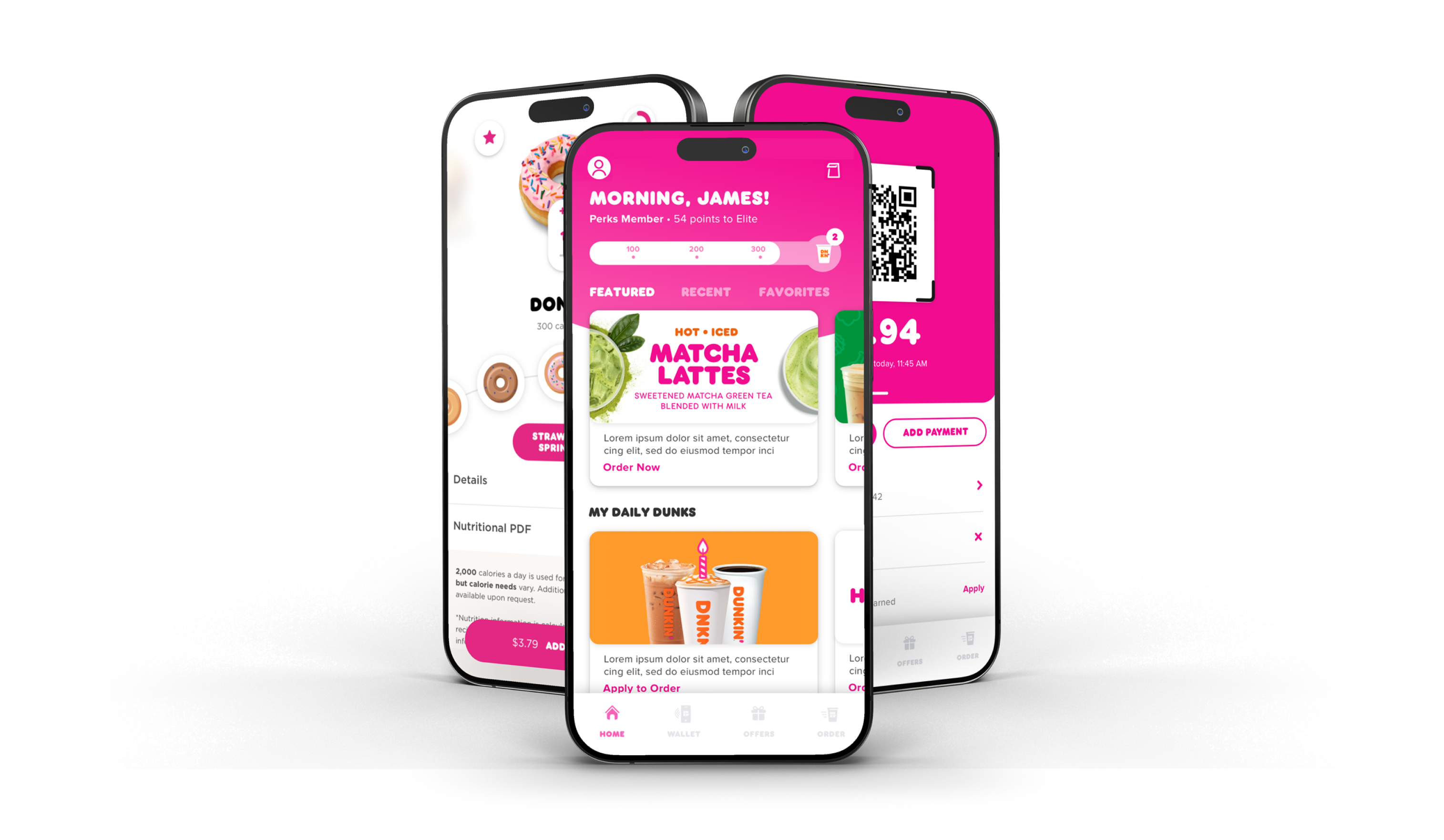 Dunkin mobile app screens